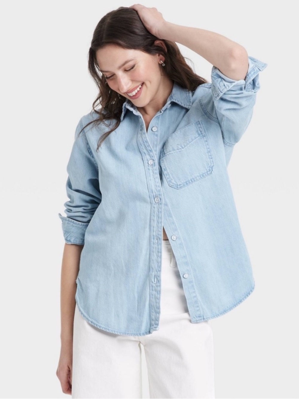 Universal Thread Chambray Light Wash Denim Long Sleeve Button Down Shirt NEW XS